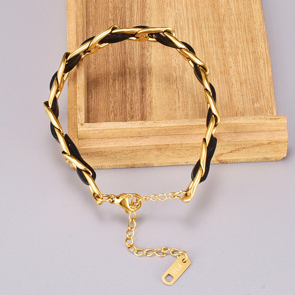 Bracelet en cuir plaqué or 18K