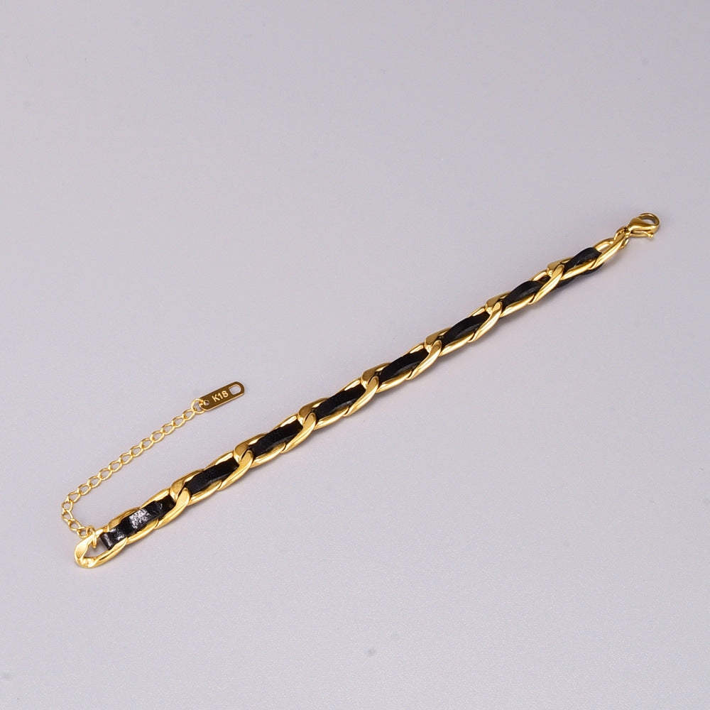 Bracelet en cuir plaqué or 18K