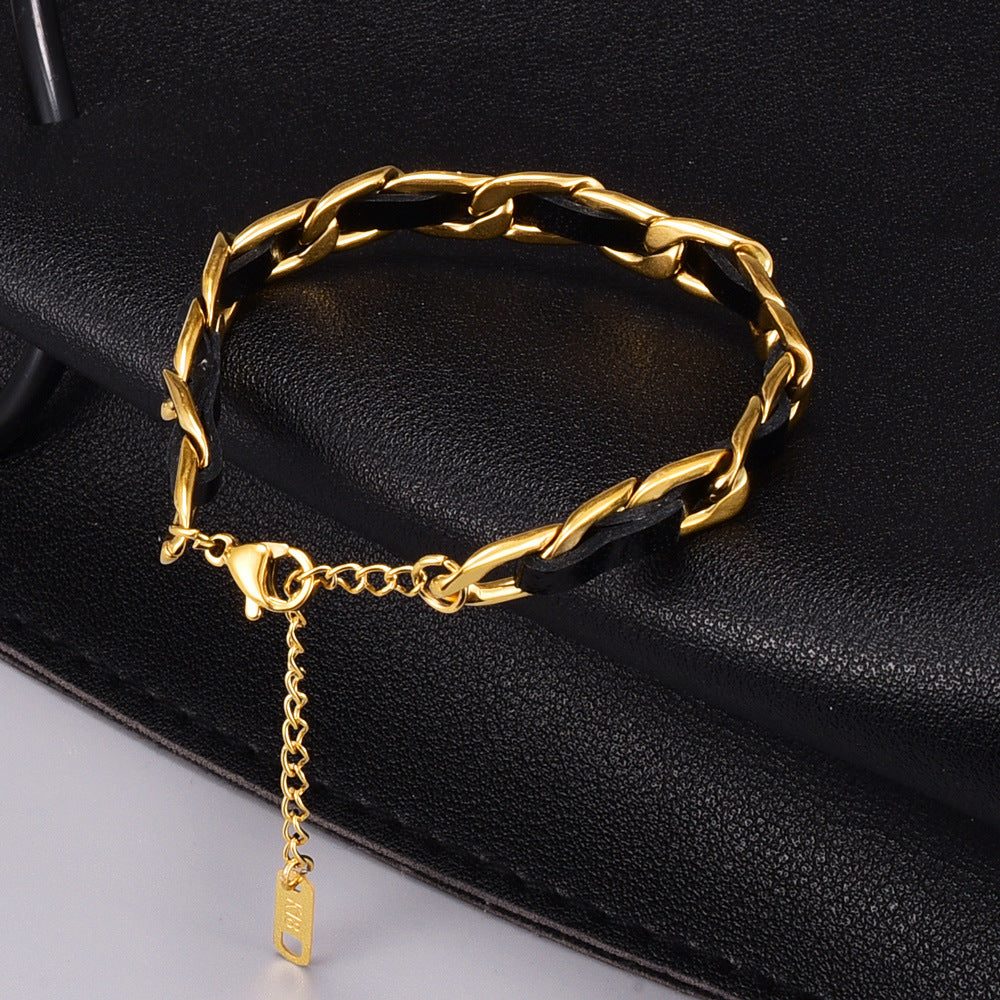 Bracelet en cuir plaqué or 18K