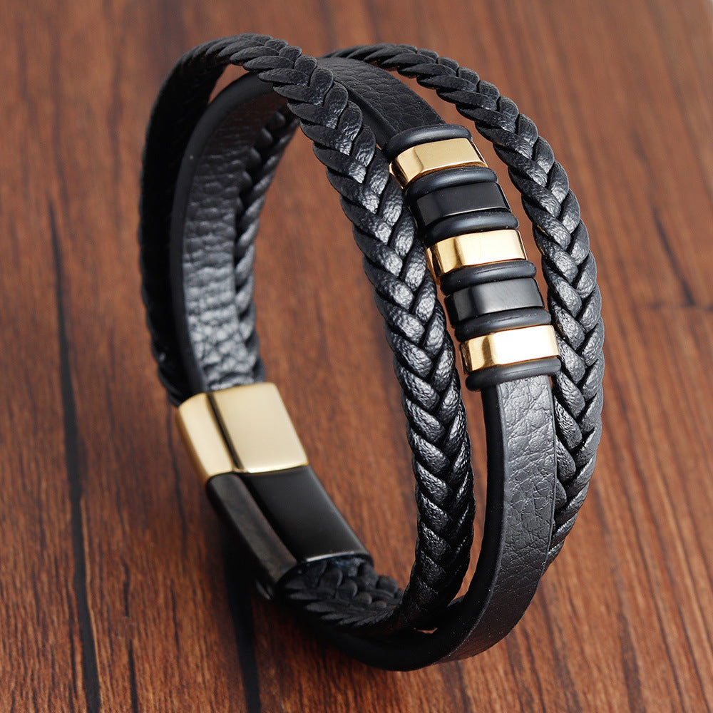 Bracelet en cuir véritable à fermoir magnétique pour hommes