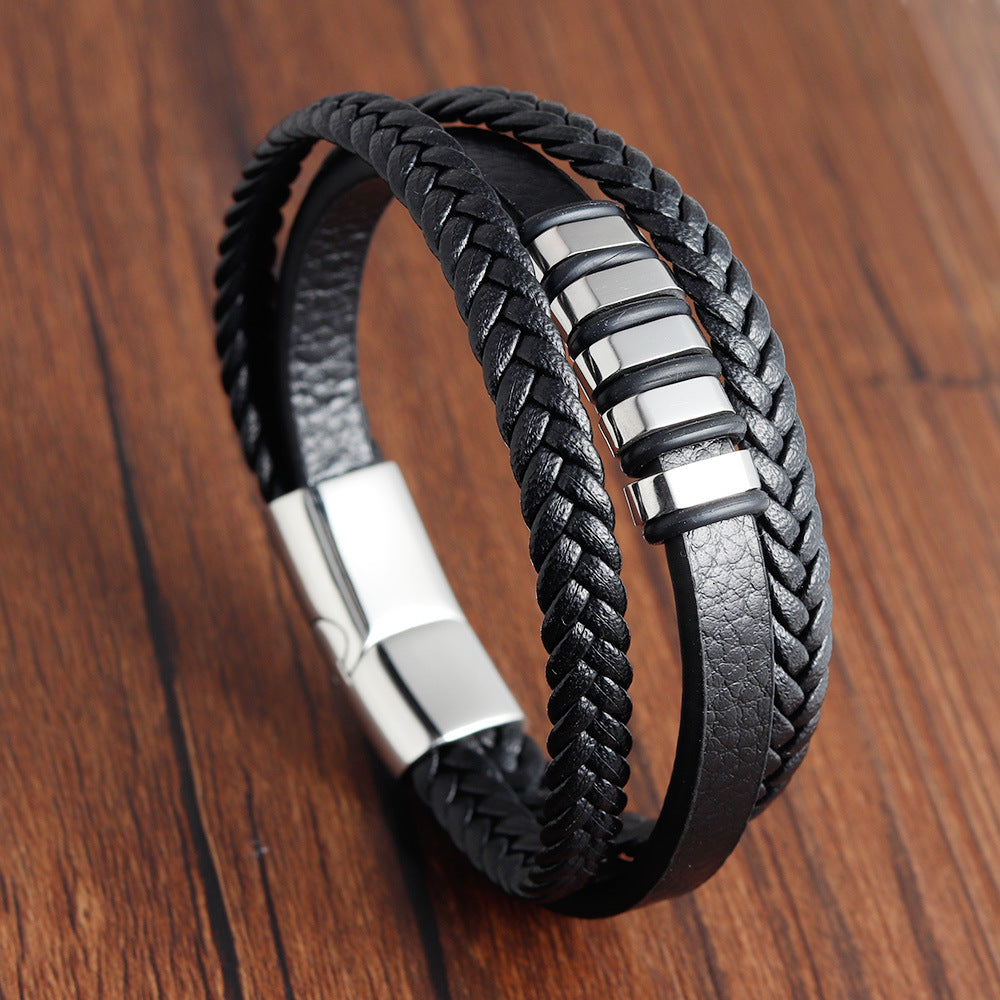 Bracelet en cuir véritable à fermoir magnétique pour hommes