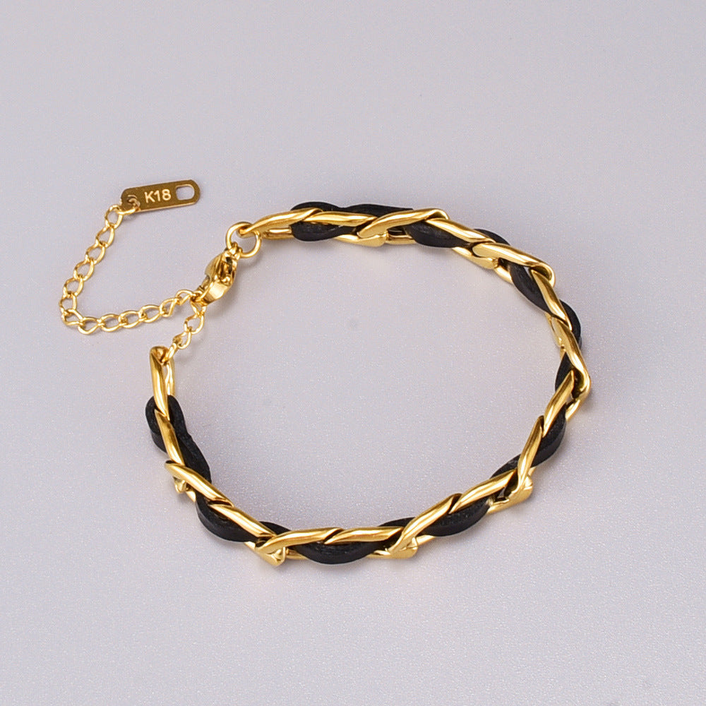 Bracelet en cuir plaqué or 18K