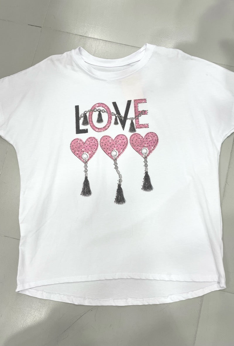 T - shirt blanc imprimé motif love