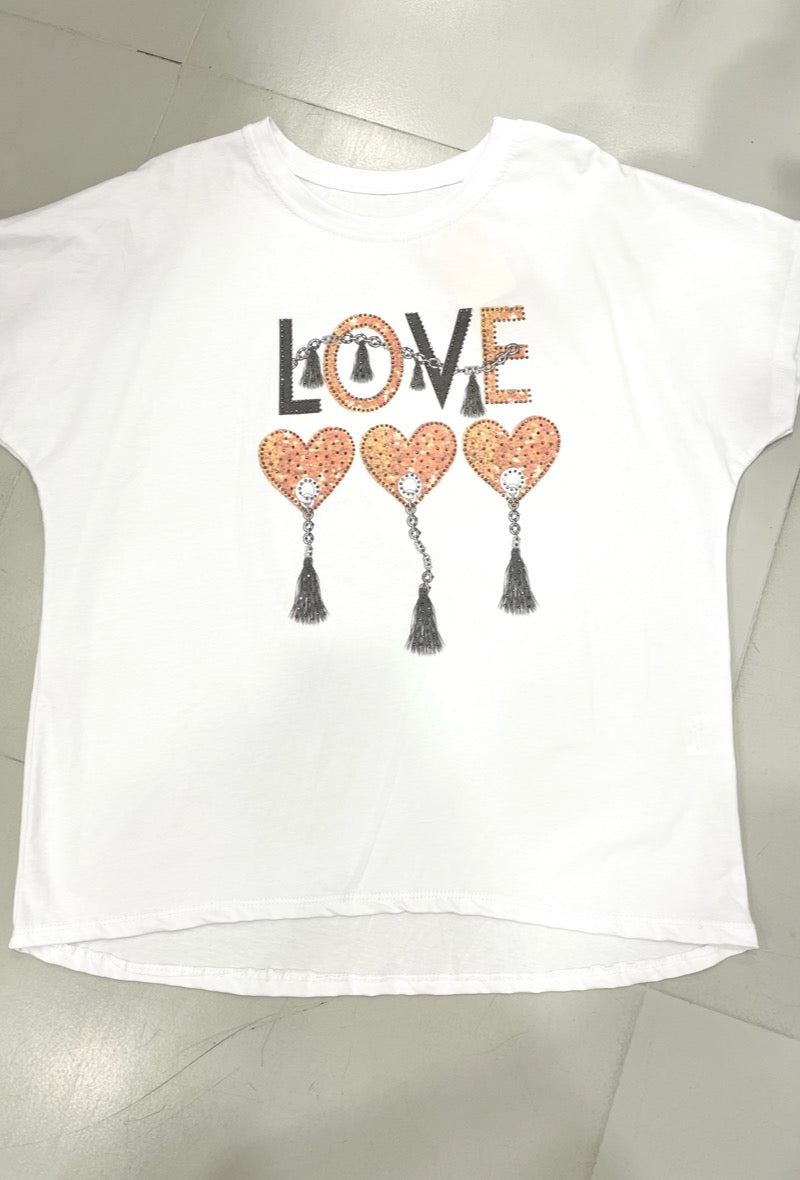 T - shirt blanc imprimé motif love